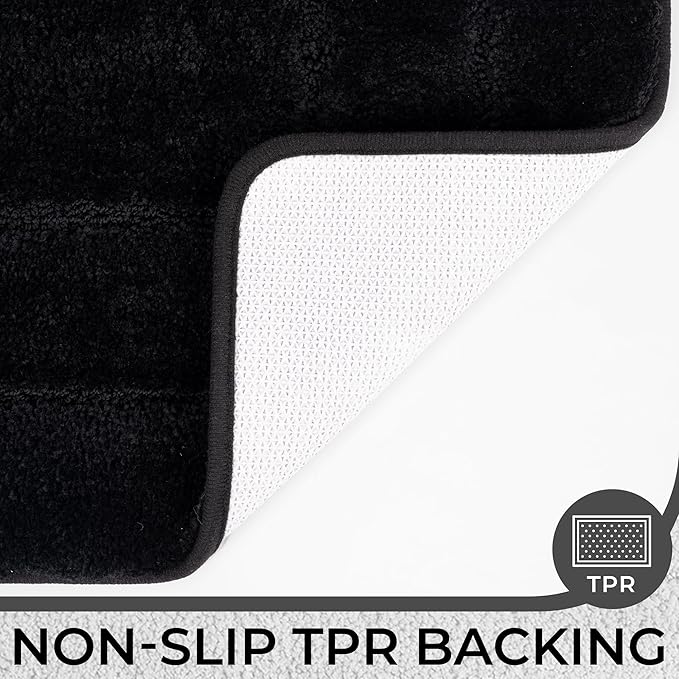 GRANNY SAYS Bathroom Toilet Rugs U Shaped, Bath Mats for Bathroom, Shower Room Rugs Non Slip Washable, Absorbent Microfiber Toilet Mat, Soft Plush Shaggy Bath Carpet, 20" x 24", Black