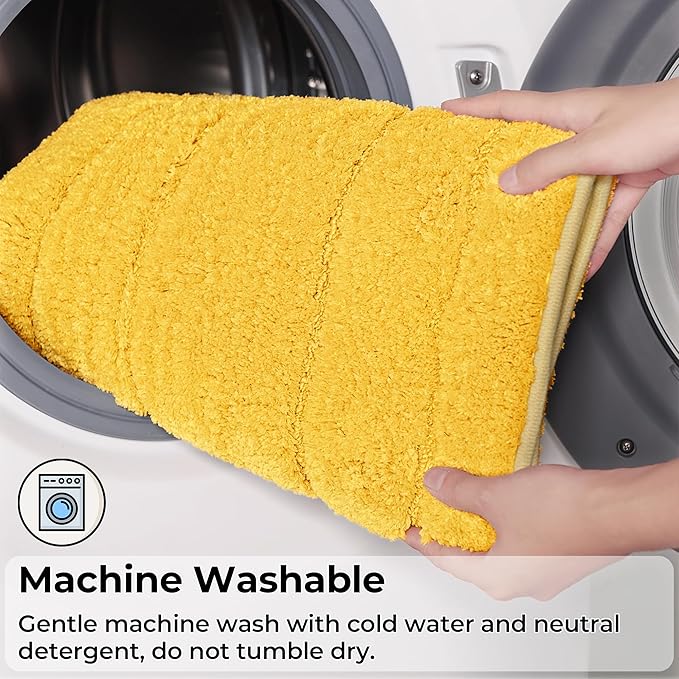 GRANNY SAYS Bathroom Rug Mat, 59" x 24" Non-Slip, Super Soft and Water Absorbent, Microfiber Bath Rug, Machine Washable, Large Bathroom Rug for Floor, Yellow