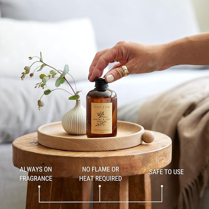 Jasmine & Lily Reed Diffuser Oil Refill | Reed Diffuser Refill for Craft & Kin Diffusers | Long Lasting Home Fragrance - 5.75 oz