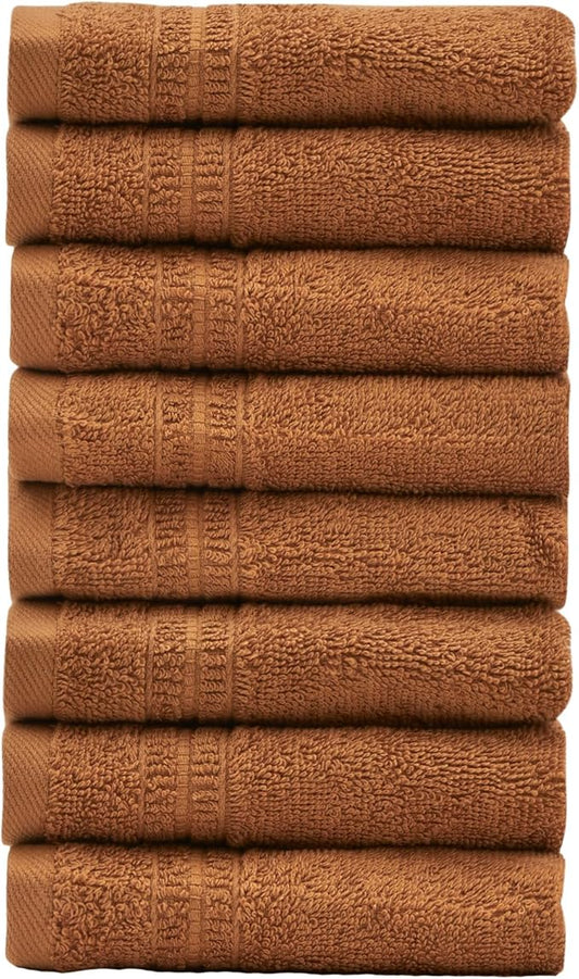 HOMELOVER 8 Pack Washcloths - 100% Organic Cotton, 500 GSM, Hotel & Spa Quality, Soft, Quick Dry, Highly Absorbent Towels for Face & Hand Wash, Shower, Gym & Bathroom Essentials (Sahara Brown)