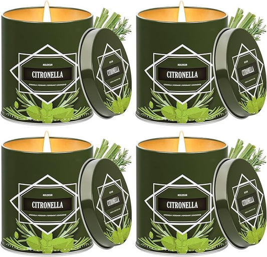 Citronella Candles Outdoor, 4-Pack Citronella Candles for Outside Patio, Camping & Garden, Summer Gifts for Indoor Home Scented, 50-Hour Burn Time, 9 Ounce Each