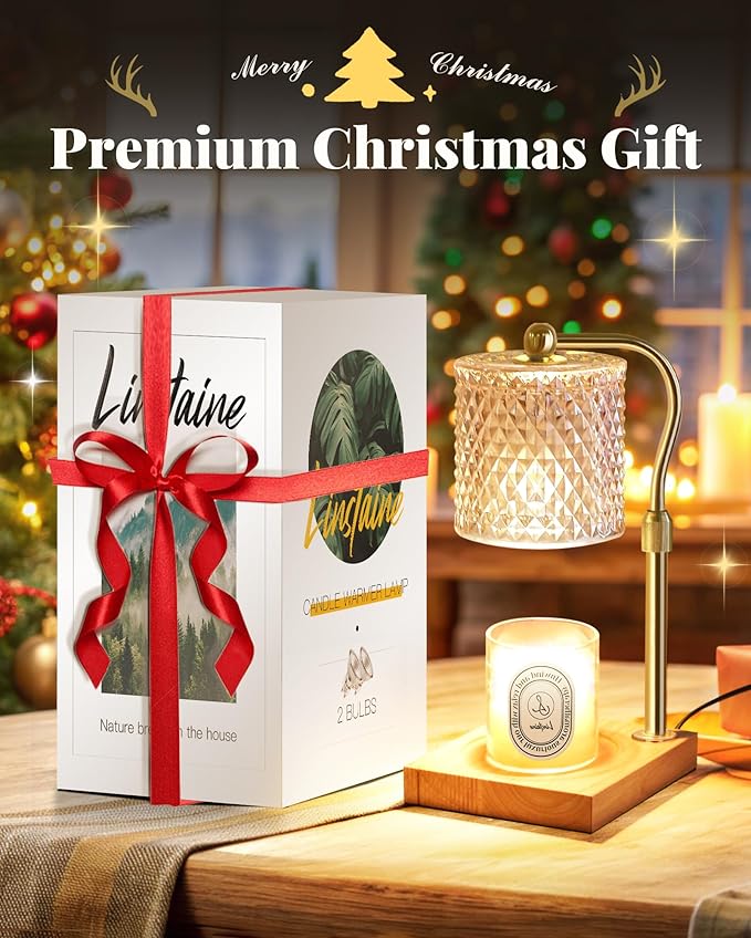 Candle Warmer Lamp with Timer Dimmer Adjustable Height, Mothers Day Gifts for Mom, Birthday House Warming New Home Decor Gifts for Women, Electric Wax Warmer with 2 Bulbs for Jar Candles, Amber