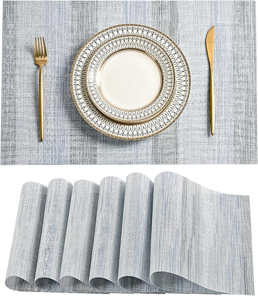 Leetaltree LightSteel Blue Placemats Set of 6 - Heat Resistant Non-Slip Place mats for Dining Table, Washable Durable PVC Vinyl Woven Table Mats（LightSteel Blue, 6）