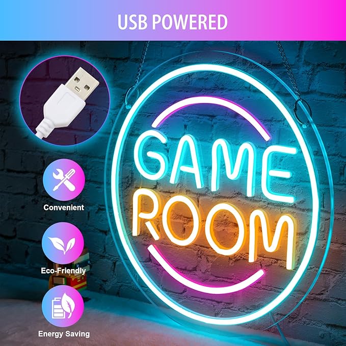 Gamer Neon Sign for Gamer Room Decor, Dimmable Gamer Room Neon Signs for Wall Decor, USB Powered Bright LED Neon Gaming Signs for Boys Room, Gamer Gifts for Teenage Boys, Kids(13.3”x13.3”)