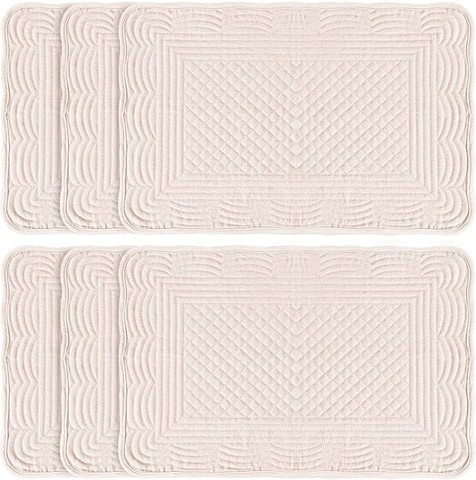 Pink 100% Cotton Placemats Set of 6, Rectangular Placemats Machine Washable-13x18 Inches for Kitchen or Dining Table Fabric Rectangular Table Mats