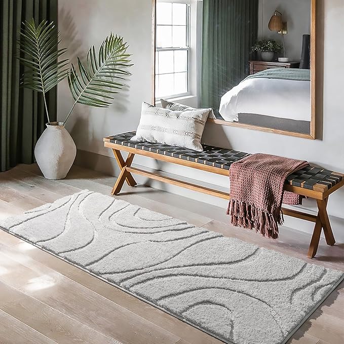 DEXDE Bathroom Rugs Runner 24 x 72 Inch,Extra Long Bathroom Rug Non-Slip,Machine Washable Bath Mats Rug,Grey Silver Soft Carpets for Floor, Tub and Shower, Home Decor Accessories