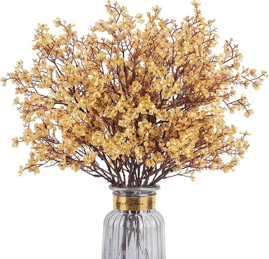 Babys Breath Artificial Flowers, 8 Bundles Gold Real Touch Fake Flowers Silk Flowers for Vase Home Office Wedding Spring Indoor Outdoor Centerpiece Table Party Decorations