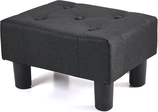 BRIAN & DANY Small Foot Stool, Linen Foot Stools with Legs, Stable Small Footstool for Living Room, Black