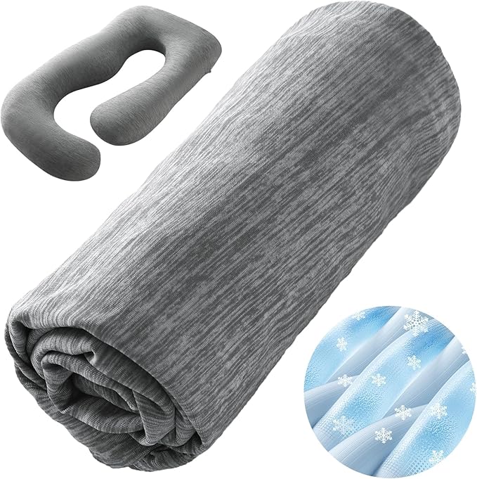 Sasttie Cooling Pregnancy Pillow Cover, 57-inch U Shaped Pregnancy Pillow Case, Cooling Maternity Pillow Cover Fits 55/57 Inch Pregnant Pillow, Grey