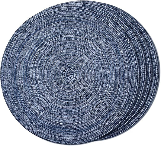 FunWheat Round Braided Placemats Set of 4 Place mats for Dining Tables Woven Heat Resistant Table Mats 15 inch (E Klein Blue, 4pcs)