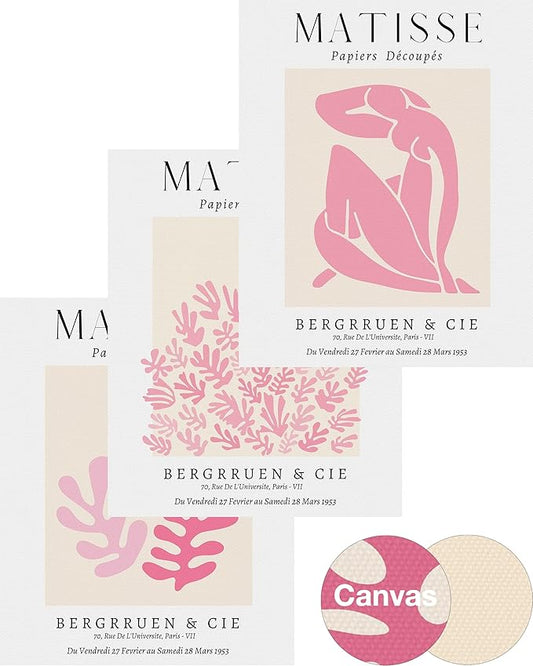 Matisse Wall Art Decor Set of 3,Abstract Matisse Wall Art Exhibition Posters,Unframed sage Pink wall art,Truly Quality Canvas Prints for 12x16in,Art Poster Decoration for Kitchen,