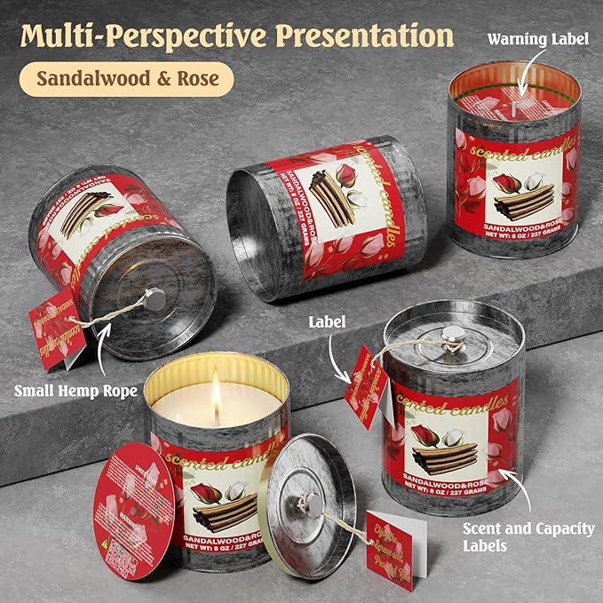 Vintage Scented Candles Gift Set (2 x 8 oz) - Sandalwood & Rose Aromatherapy Candle, Natural Soy Wax Candle, (2 x40) Hours Burn, 8% Fragrance Oil, Holiday Gifts for Home Decor, Relaxation & Christmas