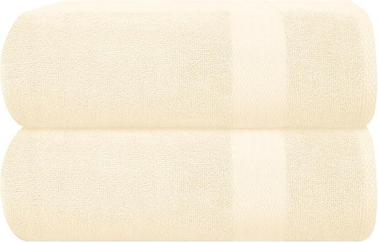 GLAMBURG Premium Cotton Oversized 2 Pack Bath Sheet 35x70-100% Pure Cotton - Ideal for Everyday use - Ultra Soft & Highly Absorbent - Machine Washable – Ivory