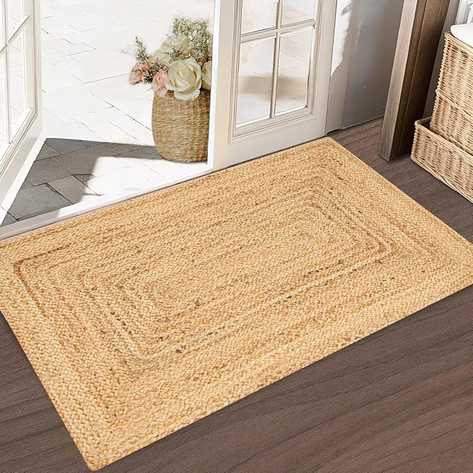 Savi Home Hand Woven Jute Braided Rug, 2'x3' - Natural, Reversible Boho Entry Area Rugs for Kitchen, Living Room, Farmhouse Indoor Outdoor Decorative Floor Rug, 24x36 Inches