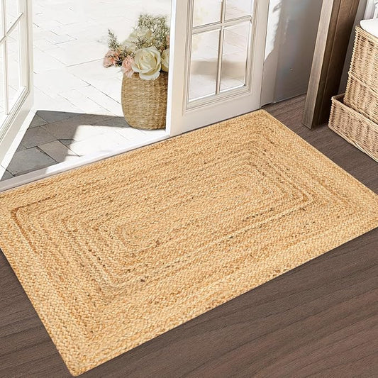 Savi Home Hand Woven Jute Braided Rug, 2'x3' - Natural, Reversible Boho Entry Area Rugs for Kitchen, Living Room, Farmhouse Indoor Outdoor Decorative Floor Rug, 24x36 Inches