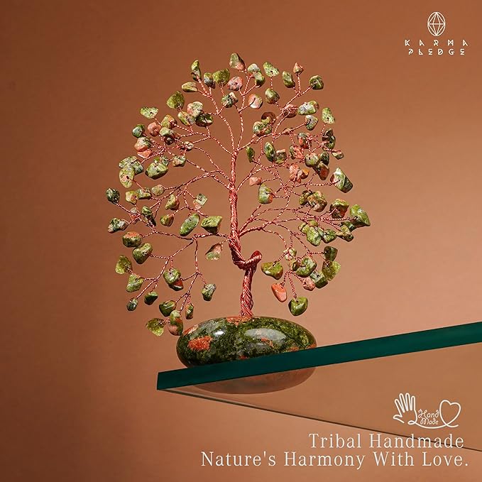 Crystal Tree of Life Home and Office Feng Shui Decor, Unakite Healing Crystal Handmade Bonsai Tree for Positive Energy, Good Luck, Money, Christmas Decor, Birthday Gifts for Women, Mom