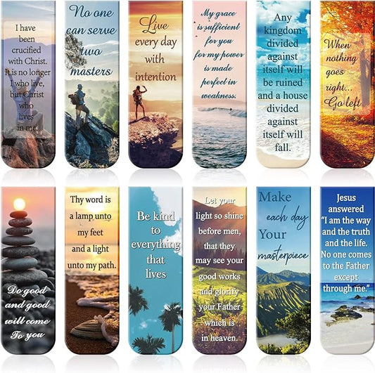 Zonon 12 Pcs Bible Magnetic Bookmarks Religious Verse Magnetic Bookmarks Page Clip Magnet Page Marker Assorted Inspirational Book Markers Set with Landscape for Reading School Supplies