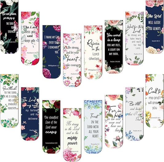 Zonon 48 Pcs Bible Verse Magnetic Bookmarks, Inspirational Scripture Christian Book Markers Religious Motivational Encouragement Flower Page Clips Presents for School Supplies(Elegant Style)