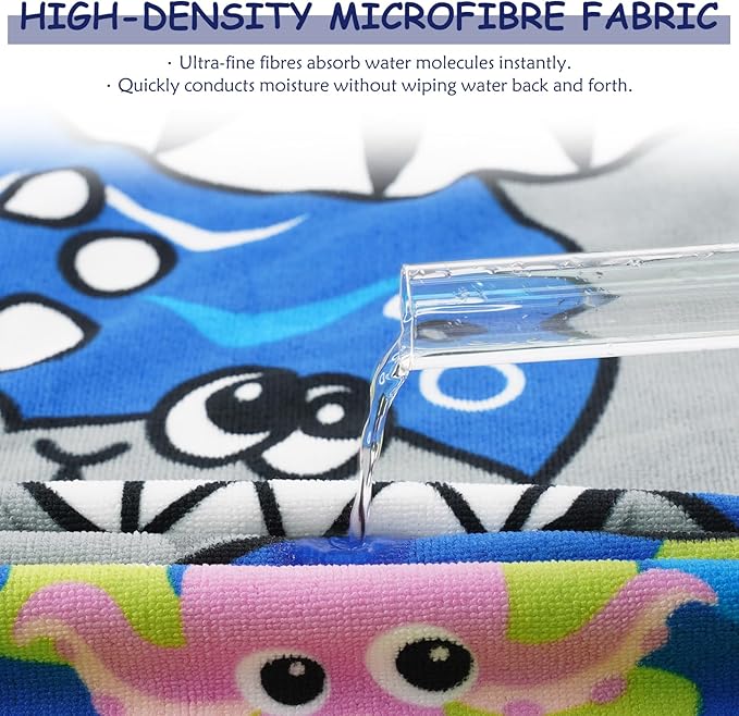 MOKANI Kids Hooded Poncho Towels, Soft & Absorbent Microfiber Beach Towel, Swimming Pool Changing Robe Bathrobe Bath Towel