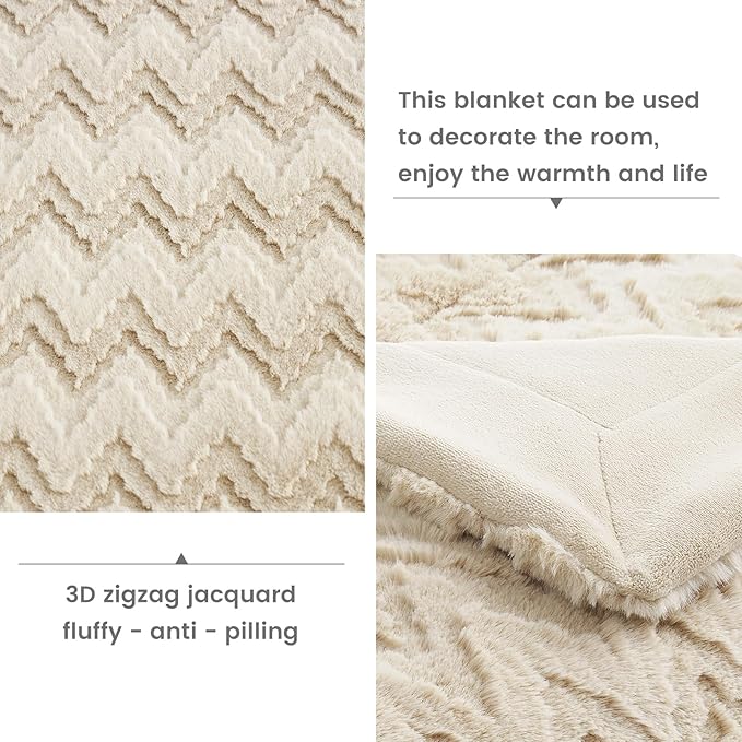 Cozy Bliss Faux Fur Throw Blanket for Couch - Clearance Soft Fuzzy Cozy Throw Gift Blankets for Women,Beige Boho Blanket for Sofa Bedroom Living Room.50 * 60 Inches