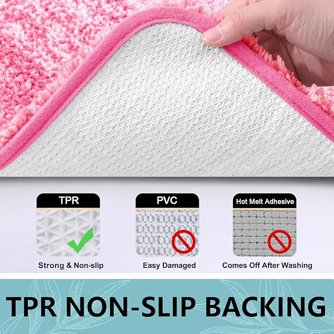 Arotive Microfiber Bathroom Rugs, Shaggy Soft and Absorbent Bath Rug, Non-Slip, Thick Plush Machine Washable Dry Bath Mats for Bathroom, Tub and Shower, 47x20, Pink