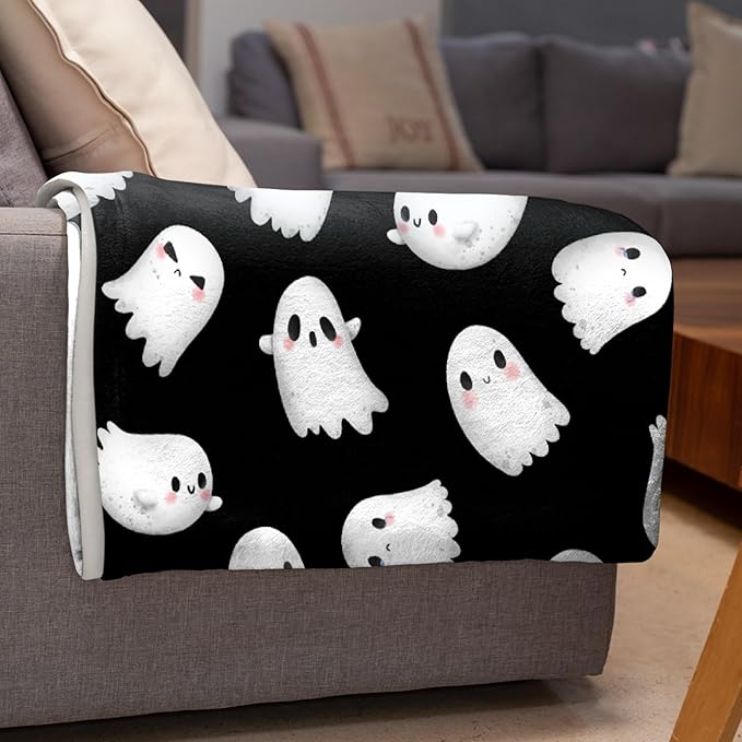 Cute Ghost Blanket for Boys Girls - Halloween Decor for Couch/Bed/Living Room - Ultra Soft Blanket Home Decor for All Seasons - 90"x120"-Familys/King Size