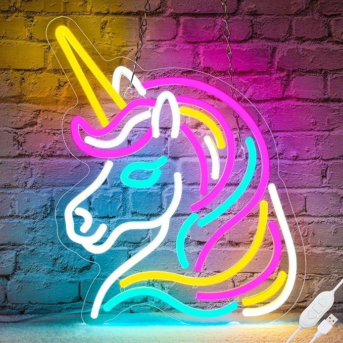 Unicorn Neon Sign for Wall Decor, Dimmable Colorful Unicorn Neon Lights for Girls Room, USB Powered Unicorn Led Signs for Bedroom Kids Room, Perfect Gifts Unicorn Lights for Girls(13"*12.6")