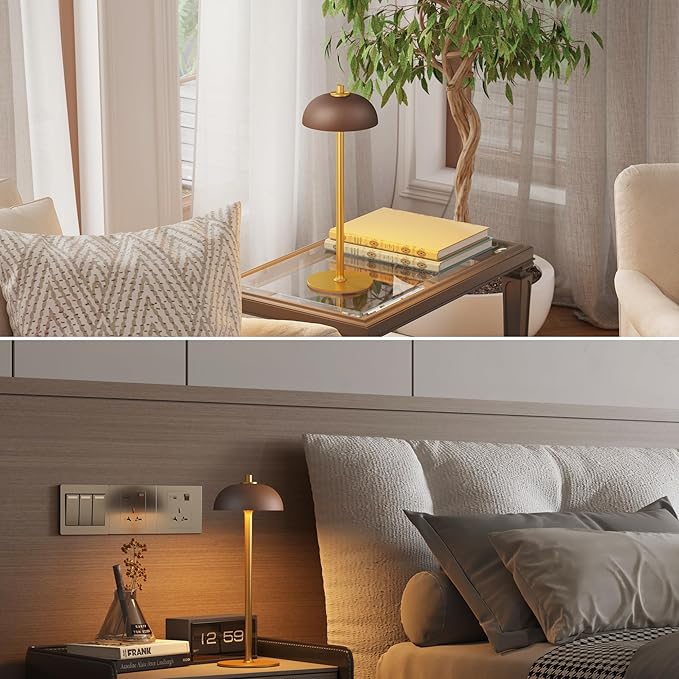 2 Pack LED Cordless Table Lamp Rechargeable,5000mAh Battery Operated Table Lamp, 3 Color Stepless Dimming Metal Table Light with Memory Function for Outdoor, Dinner, Patio, Home.(Brown)