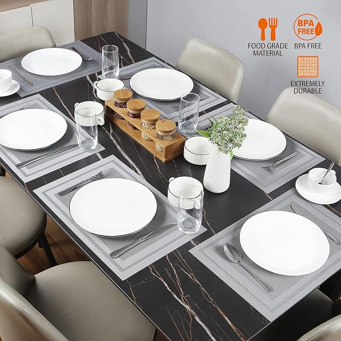 Placemats Set of 6,Washable,Heat and Stain Resistant Indoor/Outdoor Place mats, Vinyl Woven Non Slip Table Mats for Restaurant Table Protection, PVC Table Mats(Dark Gray, 6PCS)