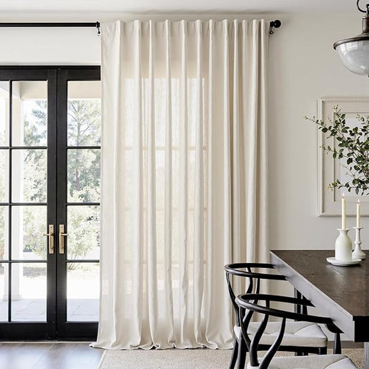 jinchan Extra Long Linen Blend Curtains 108 inch Length 1 Panel Extra Long for Sliding Door, Light Filtering 100 inch Extra Wide Drape with Rod Pocket Back Tab(100W x 108L, Ecru)