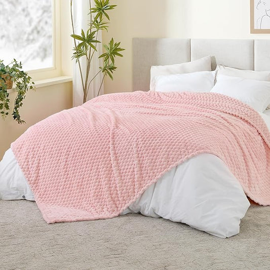 BEDELITE Fleece Blanket, Large Queen Size for Bed, 3D Jacquard Decorative Pink Fuzzy Blanket, Soft and Cozy Warm Plush Fluffy Throw All Seasons Suitable, 90x90Inches