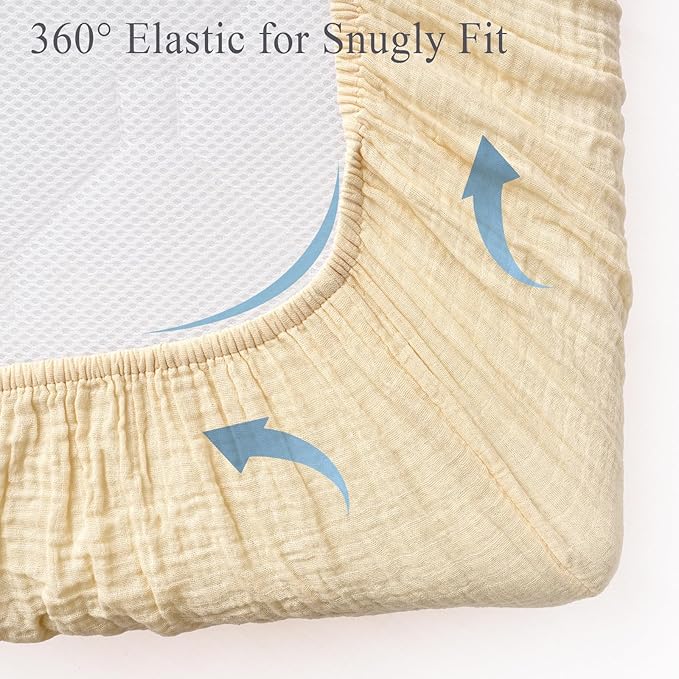 Muslin Mini Crib Sheets, 2 Pack Cotton Pack N Play Sheets for Boys Girls Neutral, Soft Breathable Baby Sheets Fit Pack N Play, Playard and Mini Crib Mattresses, Beige & Green