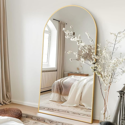NicBex Oversized Full Length Mirror with Stand, 76"x35" Aluminum Alloy Frame Large Floor Mirror, Large Arched Mirror Full Length, Gold - Free Standing, Leaning Against Wall or Wall-Mounted