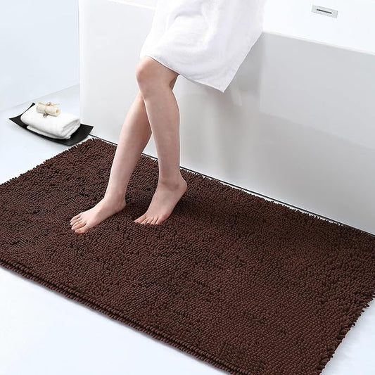Smiry Luxury Chenille Bathroom Rugs 44x24, Extra Soft and Absorbent Shaggy Bath Mat, Machine Washable, Non-Slip Plush Carpet Runner for Tub, Shower, and Floor, Home Decor Accessories, Brown
