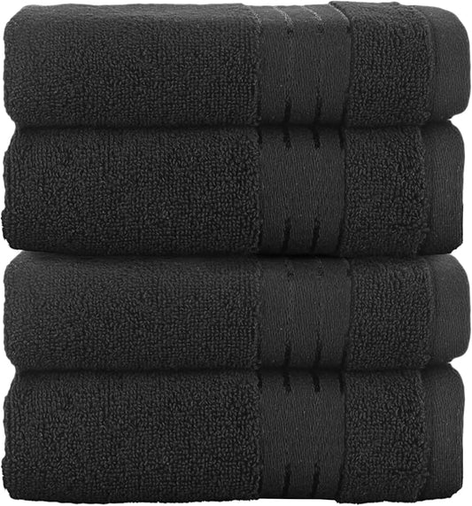 Elegant Comfort Premium Turkish Cotton 4 Pack Hand Towel Set - 16 x 28 inch, Luxurious Hotel Spa Quality 100% Turkish Cotton 4PC Hand Towel Set - Highly Absorbent - Soft Bathroom Towels, Black