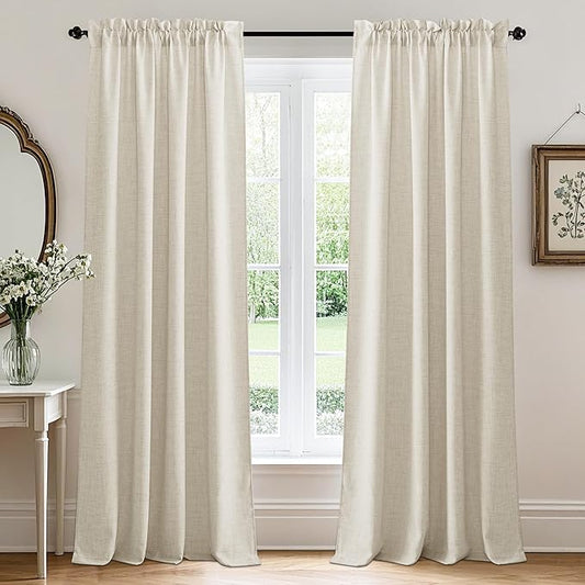 RYB HOME Curtains & Drapes Linen Sheer, Light Filtering Curtains 72 inches Long, Weave Textured/Rod Pocket, Cream Colored, W 52 x L 72 inches, 2 Panels Set
