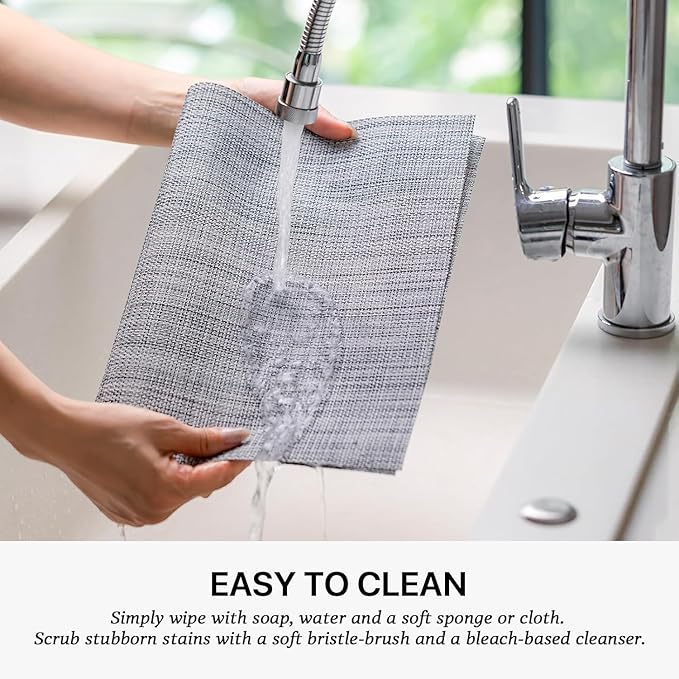 LEXMORE PVC Woven Placemats 8 PCS Wipeable Indoor/Outdoor Table Mats Washable Vinyl Place Mats for Dining Table, Set of 8-Gray