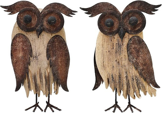 Rustic Owl Figurines Decor Animal Statue for Home - Wooden Stand Owl Sculptures Decorations for Living Room Bedroom - Shelf Decoration Decorative Tabletop Collection (Owl Family)