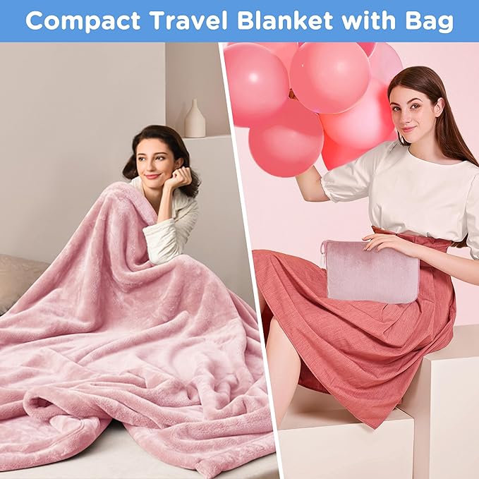 ATsense Travel Blanket Pillow, Premium 2 in 1 Soft Airplane Blanket Compact with Bag Pillowcase for Long Trips, Flying and Car, Travel Essentials for Women with Hand Luggage Sleeve and Backpack Clip