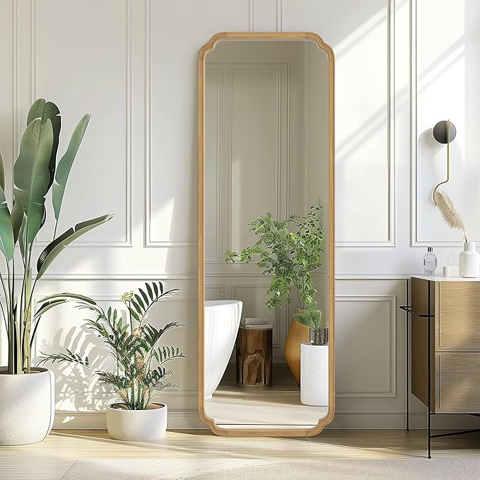 WallBeyond Full Length Mirror Wall Mounted 71"x24", Rustic Wooden Frame Floor Mirror, Large Full Body Mirror for Bedroom, Leaning or Hanging Against Wall (Naturl Solid Wood)