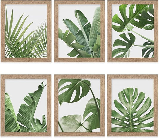 Framed Botanical Wall Art Prints Set of 6 Tropical Leaves Plant Leaf Canvas Print Wall Decor Green Wall Art Posters Bedroom Living Room Decor (Tropical Leaf Art, 11"x14" FRAMED)