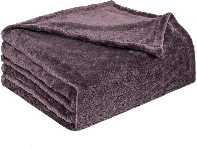 TOONOW Fleece Blanket Textured Fuzzy Plush Throw Blanket Twin Size 60" x 80", Super Soft Fluffy Bed Blanket Geometric Pattern Comfy Microfiber Flannel Blankets for Couch, Bed, Sofa, Purple