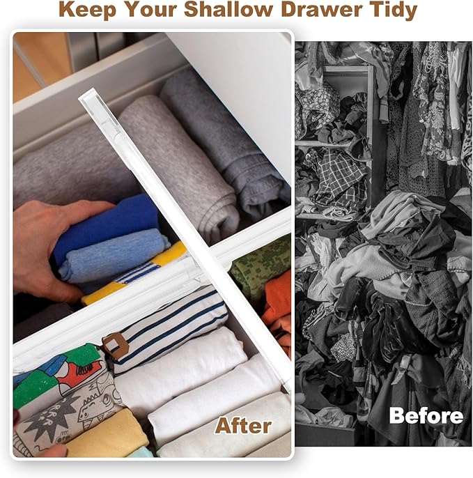 4 Pack Drawer Dividers for Clothes, 4" High 10"-17" Adjustable Drawer Dividers Expandable Dresser Drawer Organizers, Clear Drawer Separators for Clothes, Underwear, Cosmetic, Kitchen Utensils Storage