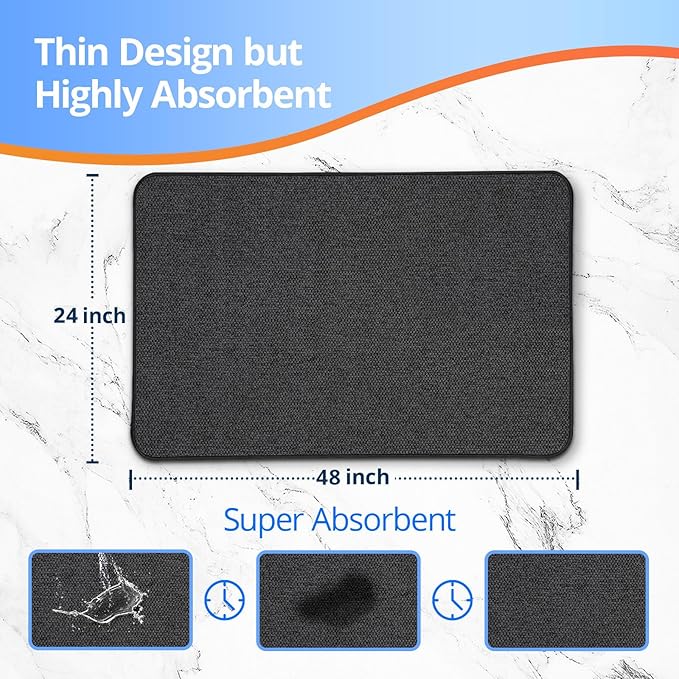 Upgraded Thin Bathroom Rugs, Bath Mat Super Absorbent, Bath Rugs Rubber Backing Non-Slip, Quick Dry Machine Washable, Cozy Cloth Bathroom Mat fit Under Door/Sink/ Bathtub/Shower/Kids 24''x48''-Black