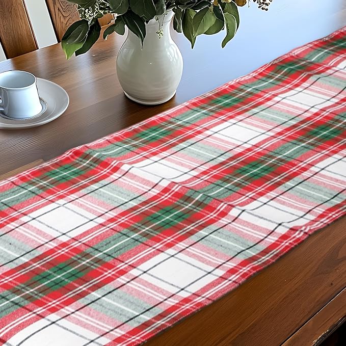Urban Villa Christmas Table Runner Christ Check Table Runner 14”x72” 100% Cotton Over Sized Runner Heavier Quality Table Runner for Christmas Celebrations Dining Wedding Dinner Parties Everyday Use