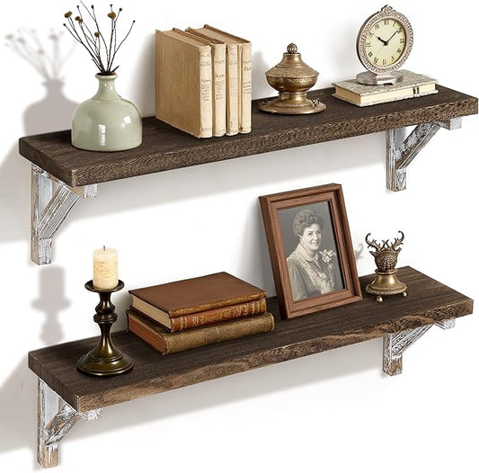 Gronda Floating Shelves for Wall 23 Inch Storage Shelf for Bathroom Kitchen Laundry Over Toilet Wooden Hanging Organizer Farmhouse Rustic Decor for Bedroom Living Room, Set of 2