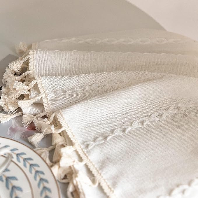 Sutuo Home Boho Curtains 72 Inches Length for Bedroom Living Room,Country Farmhouse Vintage Shabby Chic Tassels Window Treatment Bohemian Embroidery Drape, Rod Pocket 1 Panel 52" W x 72" L, White