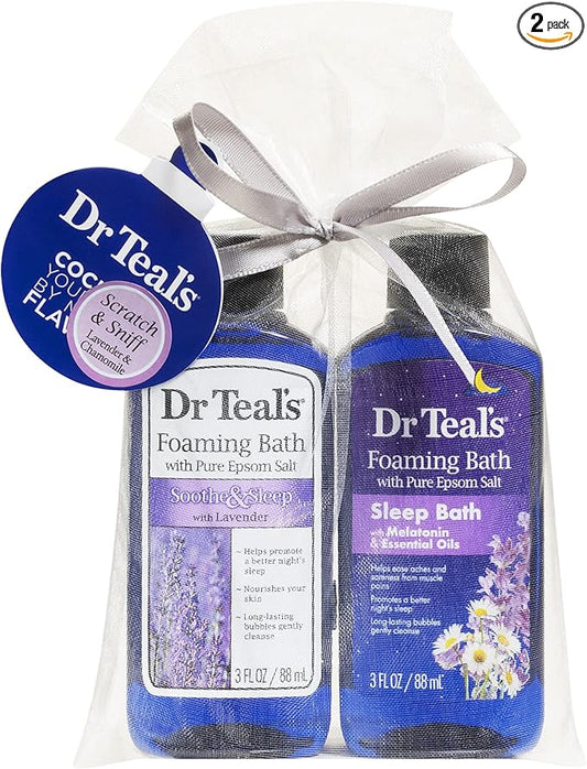 Dr Teal's Foaming Bath Holiday Gift Combo Pack (6 fl oz Total), Soothe & Sleep with Lavender, and Sleep Bath with Melatonin.