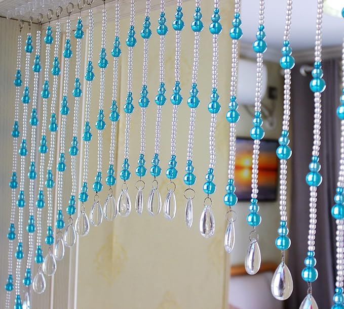 Hanging Glass Door Beads Beaded Curtains Valance Self-Adhesive for Doorways Crystals Stran Arched Windows, Clear Crystal Room Bead Partition Curtain Door Frame Beads for Doorways Closets 4