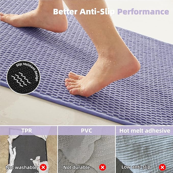Bathroom Rugs Non Slip Washable, Super Absorbent Thin Bath Mat Quick Dry Low Pile Bathroom Rug, Lavender 24"x36"